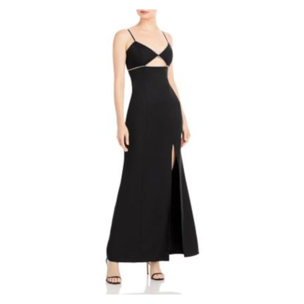 AQUA FORMAL Womens Black Front High Slit Lined Spaghetti Strap Formal Dress 12